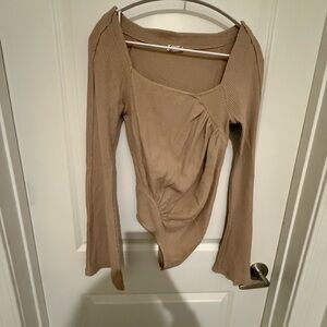 Free People Beige Waffle Knit body suit